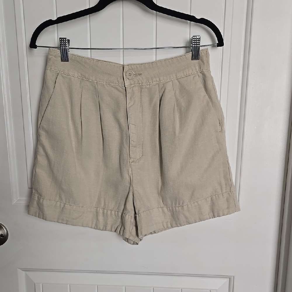 Joie Khaki Cotton Linen Pleated Shorts Women's XS Neutral Summer Classic Preppy - Picture 2 of 6